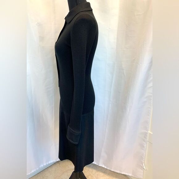 Akris Punto black ribbed knit long sleeve pleated wool dress Sz 4 NWOT - Picture 5 of 14